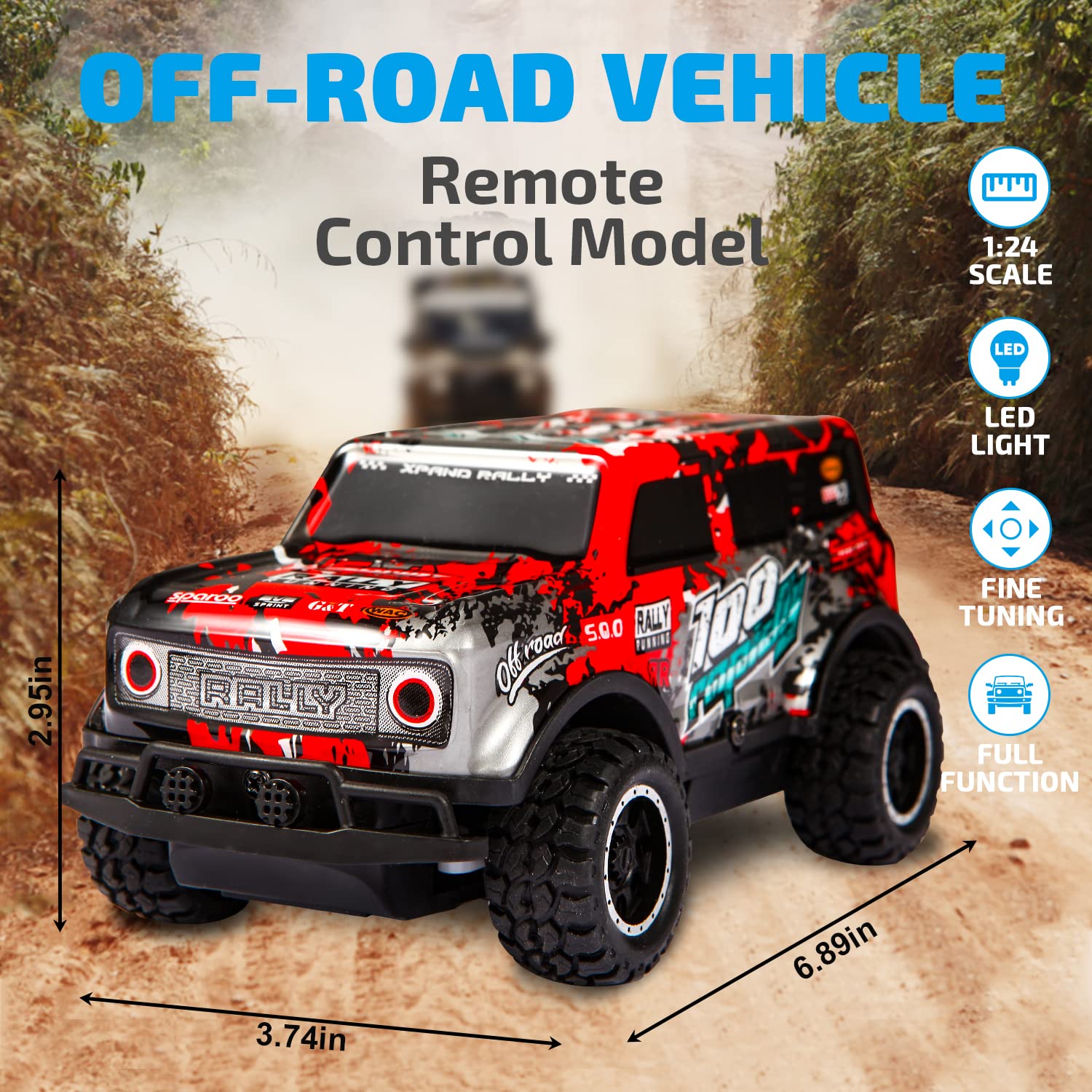 Remote Control Car, 1/24 Scale Light Up Racing Car Toys, RC Car for Kids with Cool Led Lights, Hobby RC Cars Toys Birthday Gifts for 3 4 5 6 7 8 Year Old Boys Girls