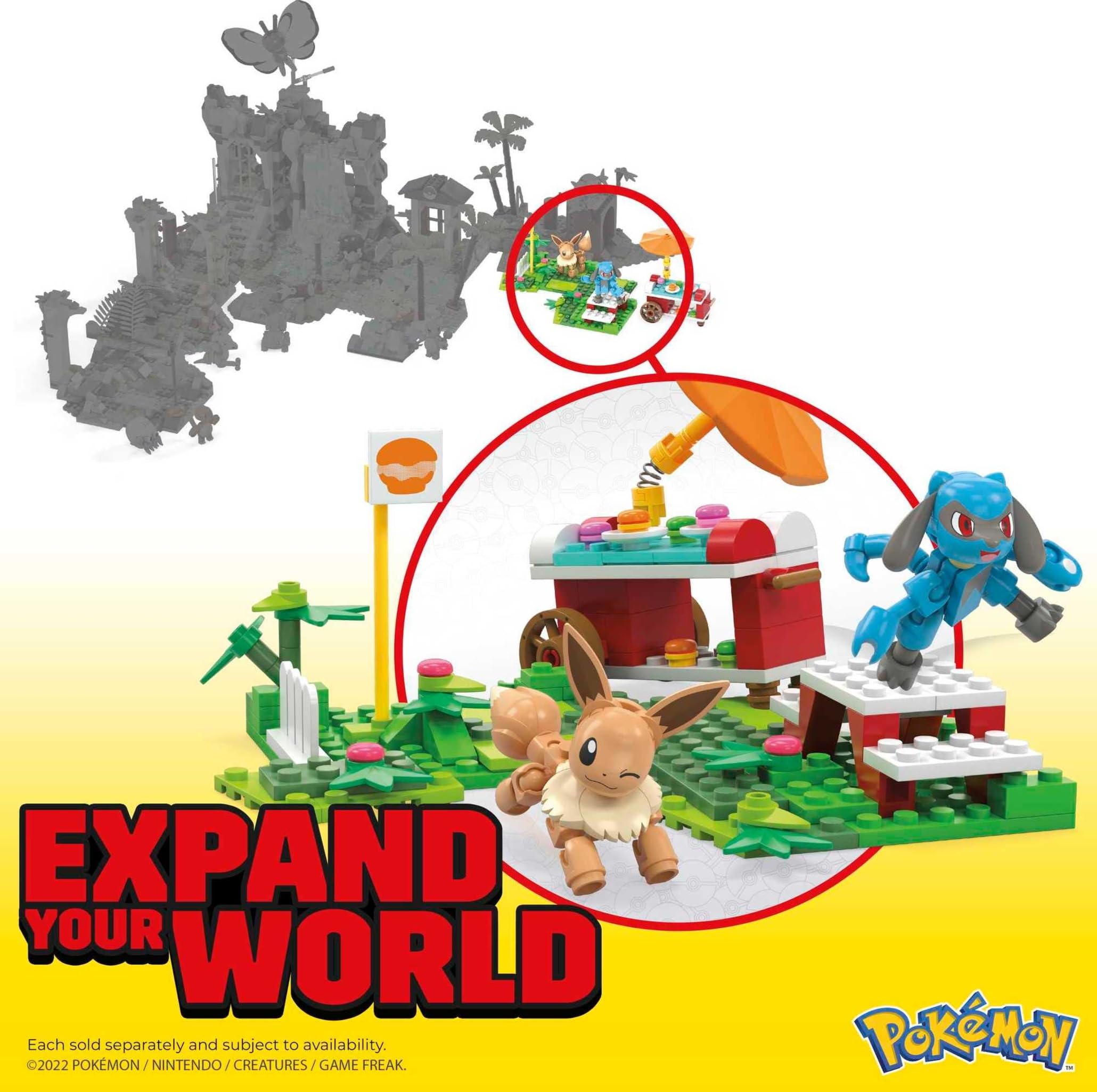 MEGA Pokémon Action Figure Building Toys Set, Pokémon Picnic With 193 Pieces, 2 Poseable Characters, Eevee and Riolu, Gift Idea For Kids