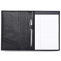 Leather Junior Padfolio for Men & Women with Pen Loop, Italian Calfskin, Business Portfolio Notebook Folder (Pebbled Black)
