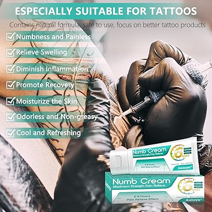 Tattoo Numbing Cream Before Tattoo Odorless and Non-greasy, 6-8 Hours Painless Numbing Cream Tattoo(2.01oz)