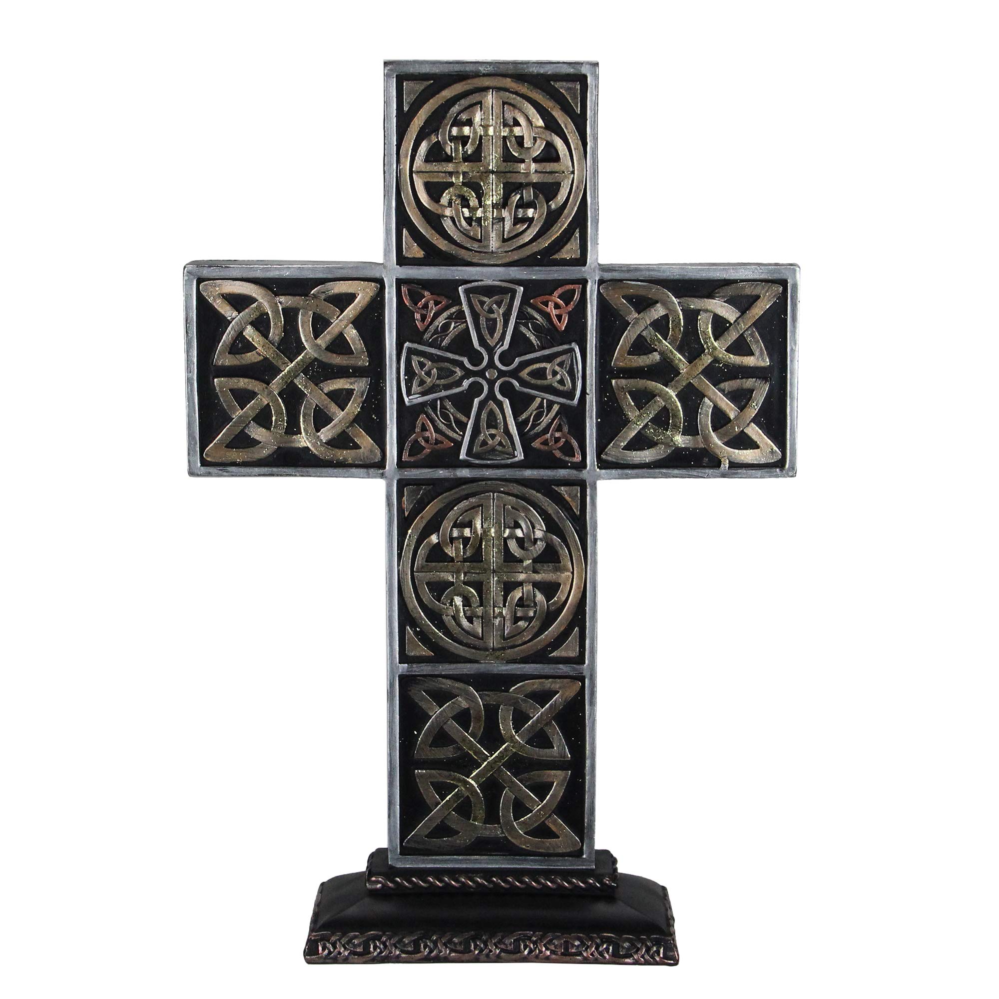 Roman 13" Black and Brown Celtic Knot Cross Tabletop