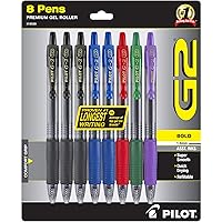 Pilot, G2 Premium Gel Roller Pens, Bold Point 1 mm, Pack of 8, Assorted Colors