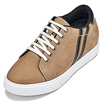 CALTO Men's Invisible Height Increasing Elevator Shoes - Nubuck Leather Lace-up Fashion Sneakers - 2.8 Inches Taller
