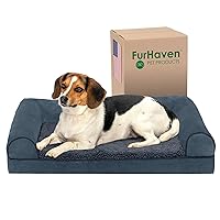 Furhaven Orthopedic Dog Bed for Medium/Small Dogs w/ Removable Bolsters & Washable Cover, For Dogs Up to 35 lbs - Sherpa & Chenille Sofa - Orion Blue, Medium