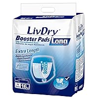 LivDry Incontinence Booster Pads, Use with Adult Diapers for Women and Men, Extra Comfort Softness, Disposable Pad (16 Count, Long Length)