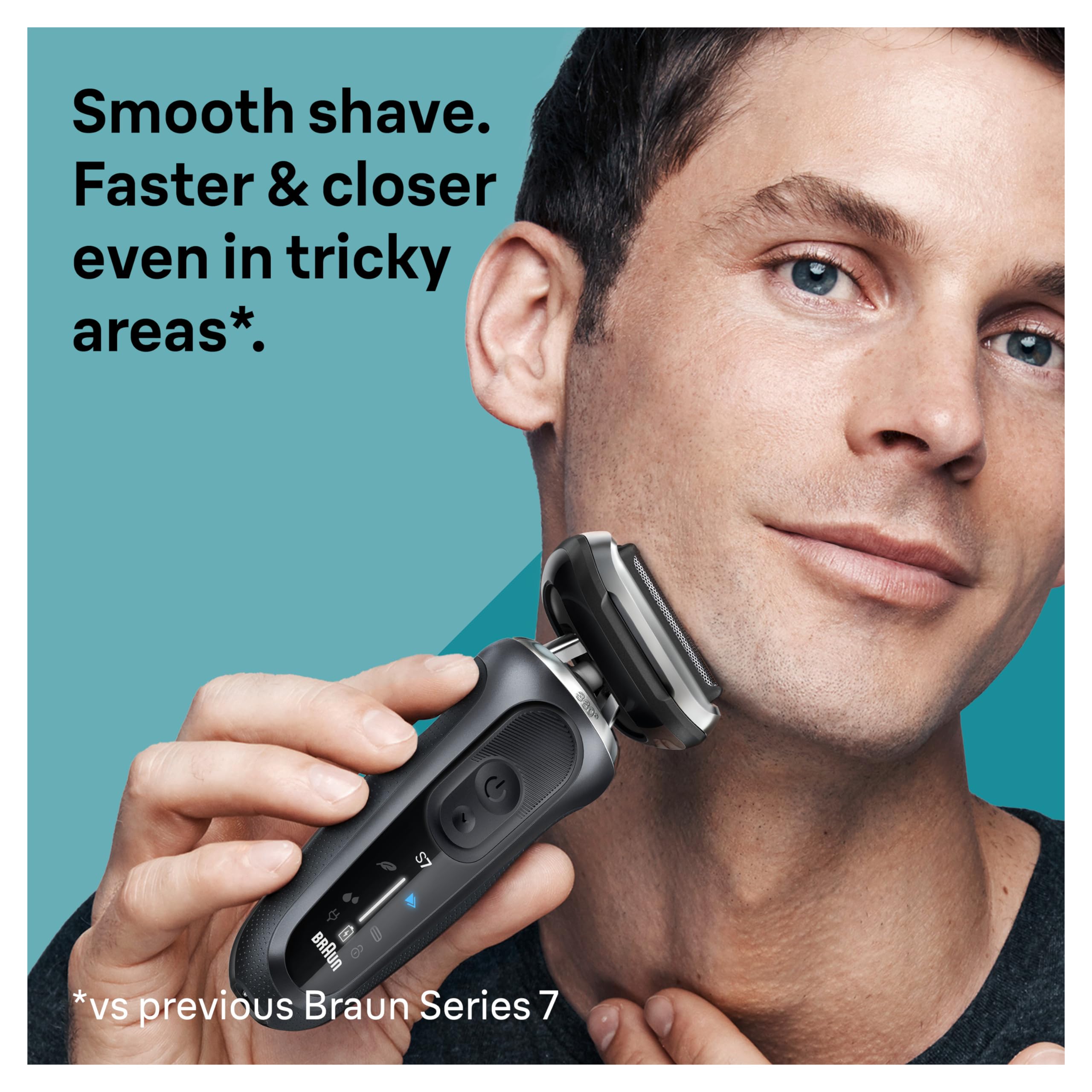 Braun Electric Shaver for Men, Series 7 7185cc, Wet & Dry Shave, Turbo & Gentle Shaving Modes, Waterproof Foil Shaver, Space Grey