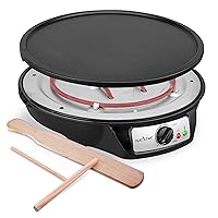 nutrichef Electric Crepe Maker & Griddle - Easy Clean Detachable Cooktop - Cooks Crepes, Bacon, Tortillas & Omelets - 12inch Cook Area with Adjustable Temperature - Includes Spatula & Batter Spreader