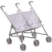 Berenguer Boutique | Twin Umbrella Baby Doll Stroller | Elephant Theme | Gray | Ages 2 +