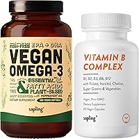 Vegan Omega 3 180 Softgels & Vegan Vitamin B Complex Bundle - Plant-Based DHA & EPA Fatty Acids, Essential B Vitamins with Whole Food Blend, B1, B2, B3, B5, B6, B7, Folate