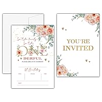 Isn't She Onederful Birthday Invitations, Blush Pink Floral Birthday Party Invitation Card for Girls, First Birthday Party Favors & Celebration Supplies(20 Set of Invitations with Envelopes)-B26