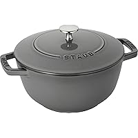 staub Wa-NABE 40501-010 Wanabe Gray L 20cm Two-Handed Cast Iron Pot, Rice Cooking, 3 Pieces, Induction Compatible