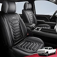 FREESOO Chevy Silverado Leather Full Set Seat Covers, Fit for 2014-2018 Chevrolet Silverado GMC Sierra 1500 2500 3500 Crew Cab Waterproof Truck Seat Covers Black