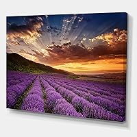 Sunrise & Dramatic Clouds Over Lavender Field X Farmhouse Canvas Wall Art Purple 32x24