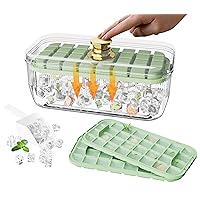 lce Cube Tray with Lid and Bin,With 2 trays, lce Cube Trays，64pcs lce Tray Kit with lce Scoop, Ice Cube Pop Out Tray, Ice CubeTrays for Freezer, Ice Cube Molds, BPA Free, Easy Release (Green)