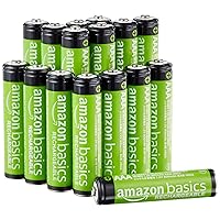 Amazon Basics 16-Pack Rechargeable AAA NiMH Performance Batteries, 800 mAh, Recharge up to 1000x Times, Pre-Charged