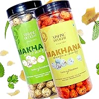 Roasted Makhana Snack Indian Fox Nuts - Gluten Free & Vegan Popped Water Lily Seeds - Lotus Seeds for Eating by Vishnu Delight - Mint Masti and Cheese Flavored Phool Makhana - 90g Jar