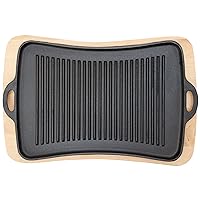 Jim Beam Cast Iron Fajita Pan with Wooden Trivet, Pre-Seasoned Ideal for Barbecuing and Camping, Large, Black