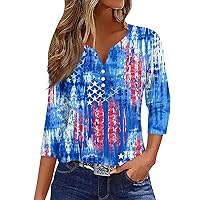 Short Sleeve Shirts for Women,3/4 Length Sleeve Womens Tops Button Henley V Neck Shirts Henley 2024 Summer Blouses Dressy Fashion Print Clothes Quarter Sleeve Shirts for Women