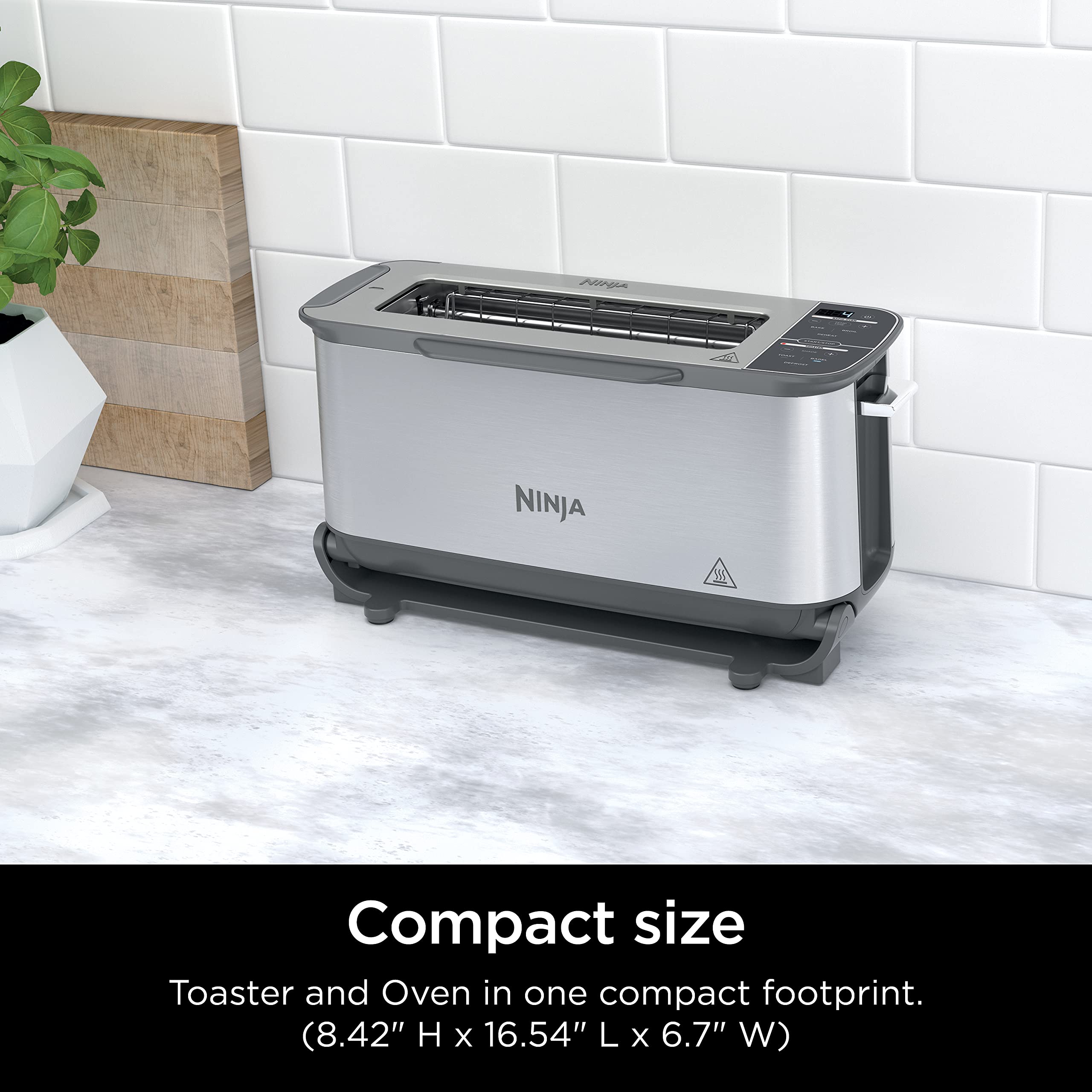 Ninja ST101 Foodi 2-in-1 Flip Toaster, 2-Slice Capacity, Compact Toaster Oven, Snack Maker, Reheat, Defrost, 1500 Watts, Stainless Steel