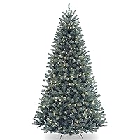 National Tree Company Pre-Lit Artificial Full Christmas Tree, Blue, North Valley Spruce, White Lights, Includes Stand, 9 Feet