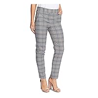 CeCe Womens Black Pocketed Zippered Check Straight Leg Pants 0