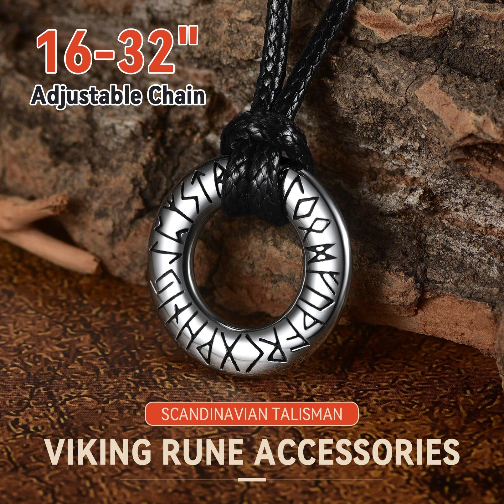 FaithHeart Norse Viking Rune Necklace with Adjustable Braided Leather Rope Chains Nordic Vikings Jewelry with Gift Packaging