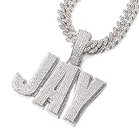 Custom Two Tone Big Letters Name Charm Pendant Necklace With 12mm Cuban Link Chain Iced Out VVS Clarity CZ Customize Nameplate Solid Back Personalised Hip Hop Jewelry Gifts