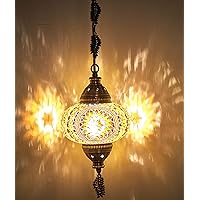 CopperBull Turkish Moroccan Tiffany Style Handmade Mosaic Hanging Ceiling Lamp Pendant Light Fixture with Metal Leaf Chains