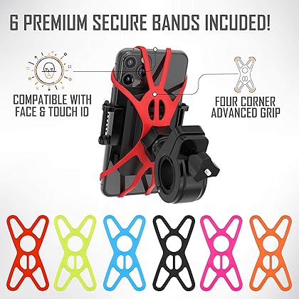 TruActive [????????????????????????????] Bike Phone Mount Holder, Motorcycle Phone Mount, 6 Color Bands Included, Cell Phone Holder for Bike – Universal Any Phone or Handlebar, Bike Phone Holder, ATV, Tool Free