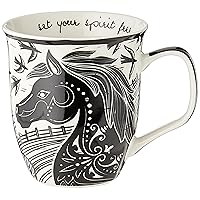 Karma Gifts 16 oz Black and White Boho Mug Horse - Cute Coffee and Tea Mug - Ceramic Coffee Mugs for Women and Men