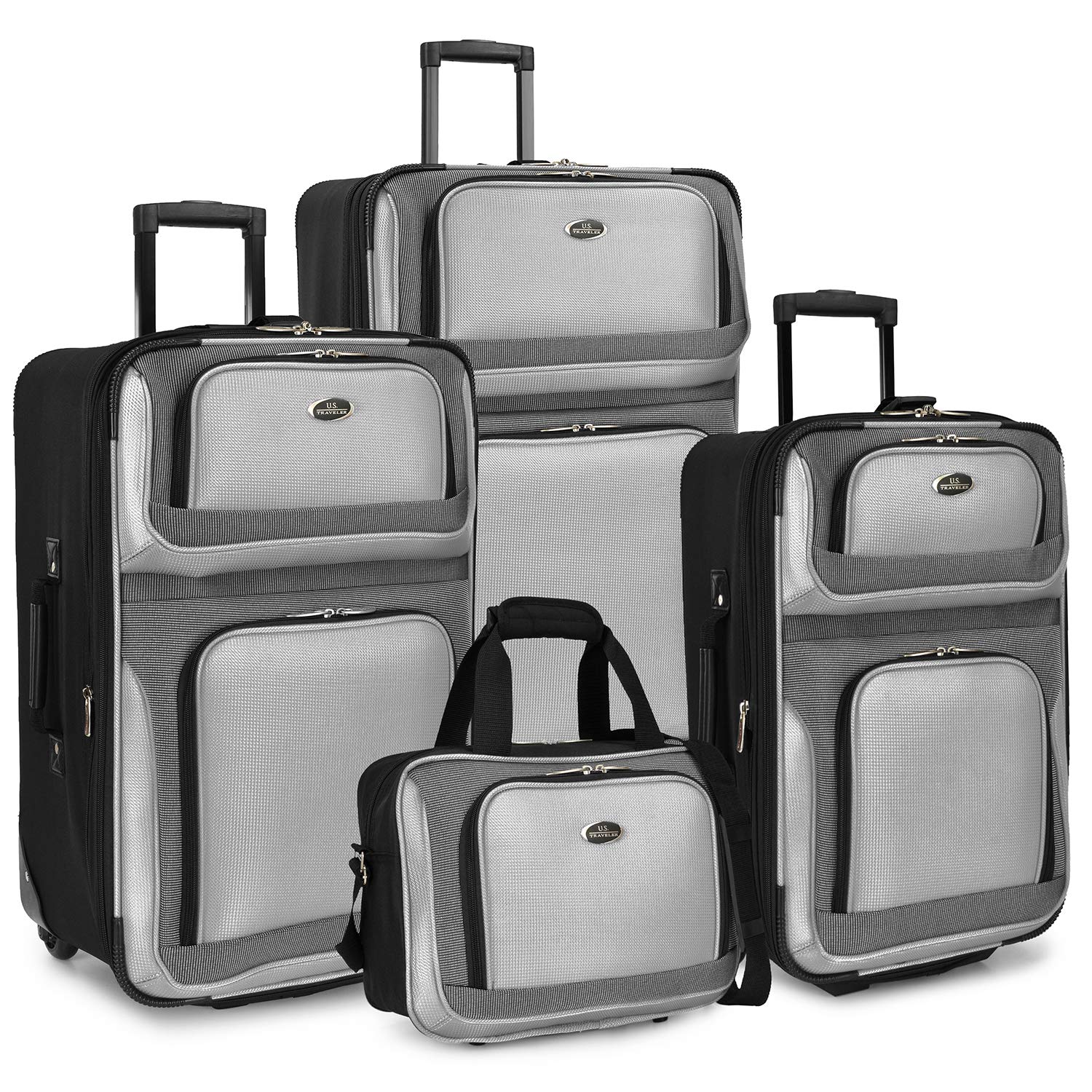 U.S. Traveler New Yorker Lightweight Softside Expandable Travel Rolling Luggage Set, Gray, 4-Piece (15/21/25/29)