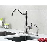 Derengge Brushed Nickel Kitchen Faucet with Side Spray, 8 Inch Single Handle Kitchen Sink Faucet with Deck Plate, 2 Hole or 4 Hole Installation,Clastic Style,KF-6832TB-BN