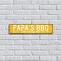 Metal Signs Papa's BBQ Good Food Made Here Aluminum Metal Sign, Man Cave Dads Sign for Men Tin Signs Home Sign Wall Decor Cool Stuff for Men 10cmx45cm