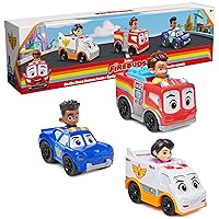 Disney Junior Firebuds, On The Move Rescue Team, 3 PK Diecast Metal Toy Car: Firetruck, Ambulance, and Police Car Kids Toys for Boys and Girls Ages 3+