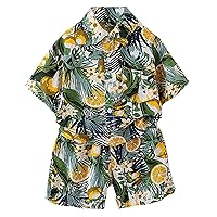 SANGTREE Boys' Hawaiian Shirt and Shorts 2 Piece Vacation Outfits Sets, 18 Months - 10 Years