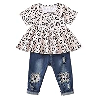 XUANHAO Baby Girl Clothes 12 18 24 Months Outfits For Infant Toddler Denim Girls' Clothing Ruffle Top Ripped Jeans Pant Sets