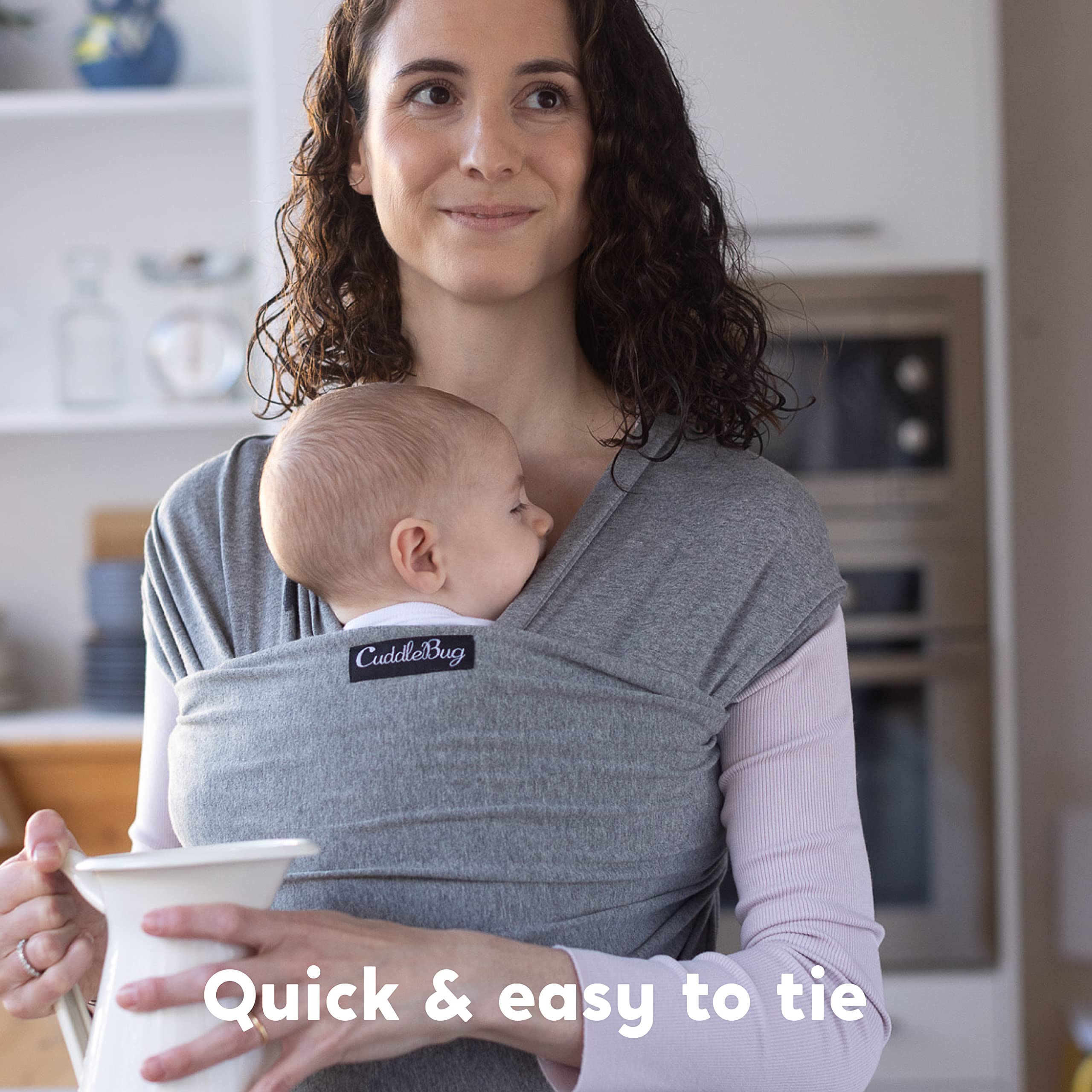 CuddleBug Baby Wrap Sling + Carrier - Newborns & Toddlers up to 36 lbs - Hands Free - Gentle, Stretch Fabric - Ideal for Baby Showers - One Size Fits All (Grey)