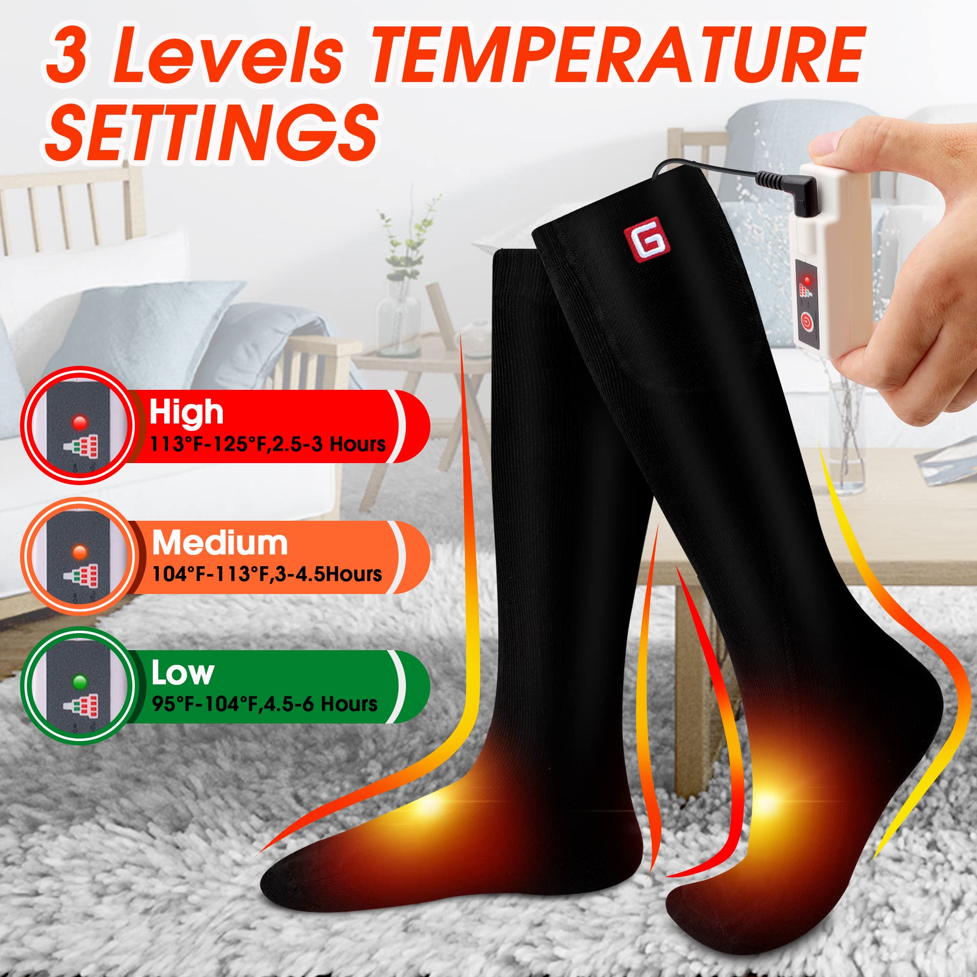 Heated Socks for Winter Skiing Hunting Working Riding Camping
