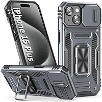 Phone Case for iPhone 15 Plus Case iPhone 15 Plus Phone Case with Kickstand Ring Holder, with Camera Cover, with Magnetic Car Mount Function, for iPhone 15 Plus (Grey)