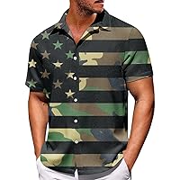 Men's Independence Day Shirts Patriotic Short Sleeve Button Down Shirt Men American Flag Print Summer Shirts M-8XL