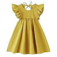 lymanchi Toddler Girl Ruffled Sleeve Dress Cotton Linen Halter Sleeveless Kid Casual Summer Sundress