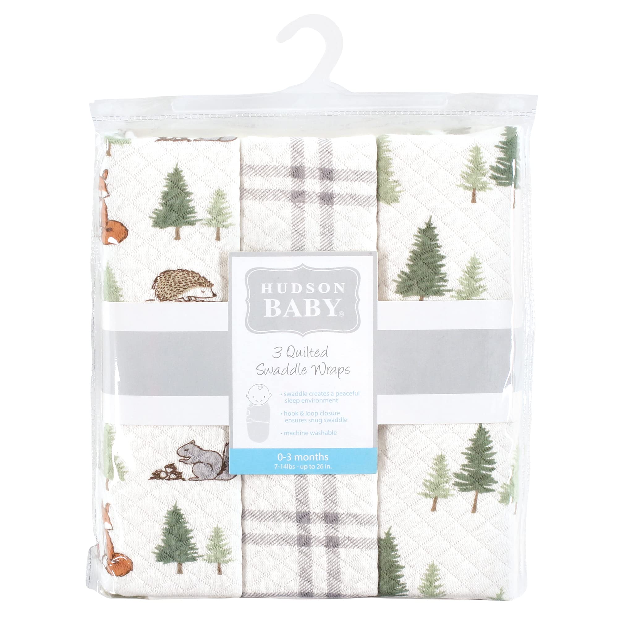 Hudson Baby Unisex Baby Quilted Cotton Swaddle Wrap 3pk