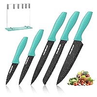 HAUSHOF Kitchen Knife Set, 5 PCS Knife Sets with Arcylic Block, Teflon Coated Green Knives Set for Kitchen, Premium Stainless Steel Knives Set with Ergonomic Handle, Great for Slicing, Dicing&Cutting