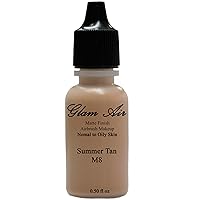 Large Bottle Airbrush Makeup Foundation Matte Finish M8 Summer Tan Water-based Makeup Long Lasting All Day Without Smearing Running, Fading or Caking 0.50 Oz Bottle By Glam Air