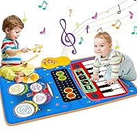 Baby 2 in 1 Musical Mats-Piano Keyboard & Drum for Toddlers-Early Education Portable Touch Musical Play mat-Learning Toys Gifts for 1 2 3 4 5+ Ages Baby Girls Boys Toddler
