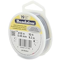 Beadalon 19-Strand Bead Stringing Wire, 0.018-Inch, Satin Silver, 30-Feet, 40 mm