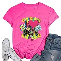 ASTANFY 80s Shirts for Women I Love The 80's T-Shirt 80s Outfit Hip Hop Party Tee T-Shirt Rock Star Back 1980s Themed Gift