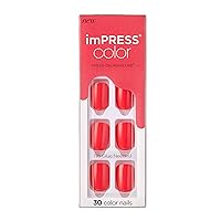 KISS imPRESS No Glue Mani Press On Nails, Color, 'Corally Crazy', Orange, Short Size, Squoval Shape, Includes 30 Nails, Prep Pad, Instructions Sheet, 1 Manicure Stick, 1 Mini File