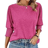 BTFBM Casual Tops for Women Dressy Summer Spring T Shirts 3/4 Puff Sleeve Crewneck Loose Babydoll Blouses