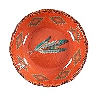 Paseo Road by HiEnd Accents Tossed Feather Melamine Plastic Salad Pasta Serving Bowl, Large Deep Serving Dish with Feather and Aztec Pattern, Rustic Western Kitchen Mixing Bowl